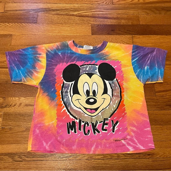 80s Mickey Mouse tie dye t-shirt cropped summer fashion small